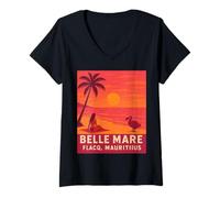 Femme Belle Mare, Flacq, Île Maurice Vintage Design T-Shirt avec Col en V
