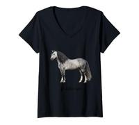 Femme Belle Race de Cheval andalou équestre T-Shirt avec Col en V