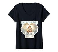 Femme Bénédictions d'amour Foi Espoir Sainte Marie bébé Jésus Christ T-Shirt avec Col en V