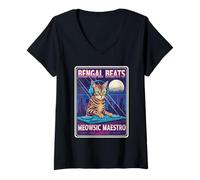 Femme Bengal Bat Meowsic Maestro T-Shirt avec Col en V