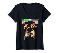 Femme Bengal Cat Vs Tabby Cat Fighter Funny Kitten Lovers T-Shirt avec Col en V