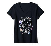 Femme Béni par Dieu Aimé par Jésus pour 94 Ans et 94e Anniversaire T-Shirt avec Col en V
