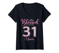 Femme Béni par Dieu pour 31 Ans, 31e Anniversaire, 31e Anniversaire T-Shirt avec Col en V