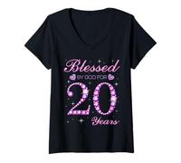 Femme Béni par Dieu pour la fête du 20e Anniversaire de nos 20 Ans T-Shirt avec Col en V