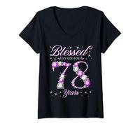 Femme Béni par Dieu pour la fête du 78e Anniversaire de nos 78 Ans T-Shirt avec Col en V