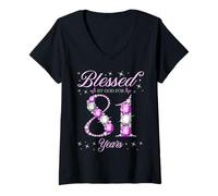 Femme Béni par Dieu pour la fête du 81e anniversaire de nos 81 ans T-Shirt avec Col en V