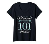 Femme Béni par Dieu pour Le 101e Anniversaire d'une Femme de 101 Ans T-Shirt avec Col en V