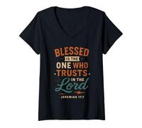 Femme Béni Soit celui Qui met sa Confiance dans Le Seigneur - Vintage Christian T-Shirt avec Col en V