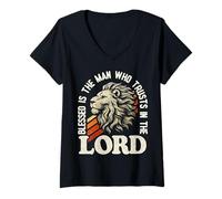 Femme Béni Soit l'homme Qui Fait Confiance au Seigneur Christian Lion Men T-Shirt avec Col en V
