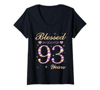 Femme Bénie par Dieu pour la fête d'anniversaire de 93 Ans | Cute Bday T-Shirt avec Col en V