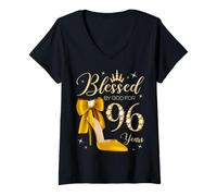 Femme Bénie par Dieu pour la Reine de 96 Ans, 96e Anniversaire T-Shirt avec Col en V