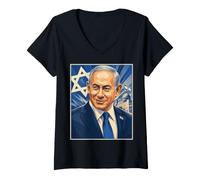 Femme Benjamin Bibi Netanyahu Portrait Premier ministre d'Israël T-Shirt avec Col en V