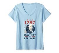 Femme Benjamin Franklin Electrify The Republic Père fondateur T-Shirt avec Col en V
