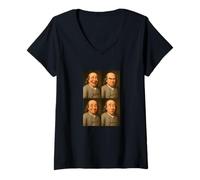 Femme Benjamin Franklin Face Moods Illustration Graphic Designs T-Shirt avec Col en V