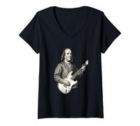 Femme Benjamin Franklin Joue de la Guitare T-Shirt avec Col en V