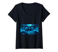 Femme Beowulf Saga Grendel's Mother Rises from The Dark Lake Mythe T-Shirt avec Col en V