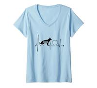 Femme Berger Allemand Heartbeat EKG Dogs are My Cardio T-Shirt avec Col en V