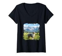 Femme Berger Australien Mountain Meadow Scenic Alpine View T-Shirt avec Col en V