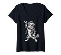 Femme Berger Australien Punk Rock Musique Mohawk Amoureux des Chiens T-Shirt avec Col en V