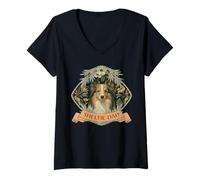 Femme Berger Sheltie Dad Shetland Style William Morris T-Shirt avec Col en V