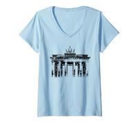 Femme Berlin Porte de Brandebourg Vintage Skyline J'aime Allemagne T-Shirt avec Col en V