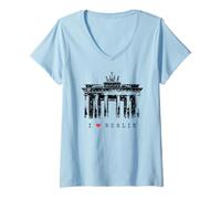 Femme Berlin Porte de Brandebourg Vintage Skyline J'aime Allemagne T-Shirt avec Col en V