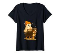 Femme Bernese Mountain Halloween Ghost Walking Bernese Dog T-Shirt avec Col en V