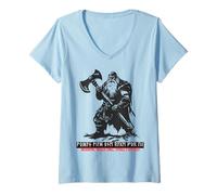 Femme Berserker Wotan Odin Germains Futhark Runes Fonte Vikings T-Shirt avec Col en V