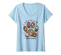 Femme Besoin de Rien J’AI Déjà Mon Chien Patte Florale Humour T-Shirt avec Col en V
