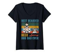 Femme Best Bearded Beer Loving Dog Dad Ever Papillon Dog Lover T-Shirt avec Col en V
