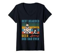 Femme Best Bearded Beer Loving Dog Dad Ever Pit Bull Puppy Lover T-Shirt avec Col en V