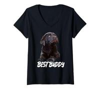Femme Best Buddy Chocolate Lab Dog Labrador Retriever Marron T-Shirt avec Col en V