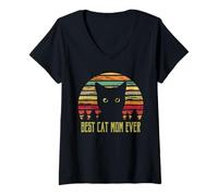Femme Best Cat Mom Ever, Style Vintage années 80 T-Shirt avec Col en V