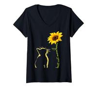 Femme Best Cat Mom Ever Sunflower Chat Maman Tournesol Noël Cadeau T-Shirt avec Col en V, Noir, S