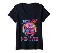 Femme Best Cat Mom Ever Vintage 80s Funny Mothers Day Cat Lover T-Shirt avec Col en V
