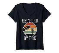 Femme Best Dad by par Vintage Sunset Disc Golf Meme Fête des Pères T-Shirt avec Col en V