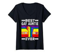 Femme Best Gay Auntie Ever LGBTQ Rainbow Flag LGBT Pride Month T-Shirt avec Col en V