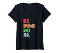 Femme Best Husband Since 2021, 4th Anniversary Husband T-Shirt avec Col en V