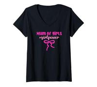 Femme Best Love for Mother's Day Pink Bow Coquette Mum of Girls T-Shirt avec Col en V