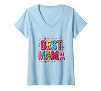 Femme Best Mama Colorful Animal Print Hearts T-Shirt avec Col en V