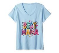 Femme Best Mama Colorful Heart Pattern T-Shirt avec Col en V