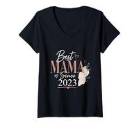 Femme Best Mama Since 2023 Amour Fête des Mères Idée Cadeau 23 T-Shirt avec Col en V