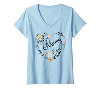 Femme Best Mamy Ever Cœur Fleur Blessed Grandma Fête des Mères T-Shirt avec Col en V