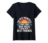 Femme Best Memories Start with Bad Ideas and Good Friends - T-Shirt avec Col en V