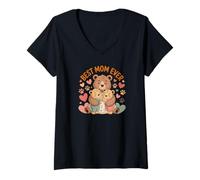 Femme Best Mom Ever Cute Bear Fête des Mères T-Shirt avec Col en V