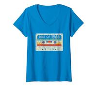 Femme Best of 1968 Classic Birthday yrs 1968 Cassette Tape Vintage T-Shirt avec Col en V, Saphir, L