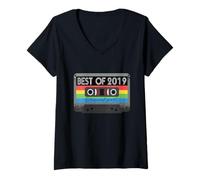 Femme Best of 2019 Cassette Vintage rétro Anniversaire T-Shirt avec Col en V