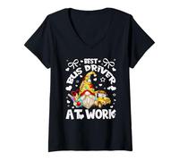 Femme Best School Bus Driver Graphic with Funny Teacher GNOME T-Shirt avec Col en V