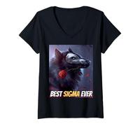 Femme Best Sigma Ever Cool Sigma by Choice Loup-Garou Meme Wolf T-Shirt avec Col en V