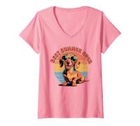 Femme Best Summer Ever Teckel Sauveteur pour Chien Griller Vacances T-Shirt avec Col en V